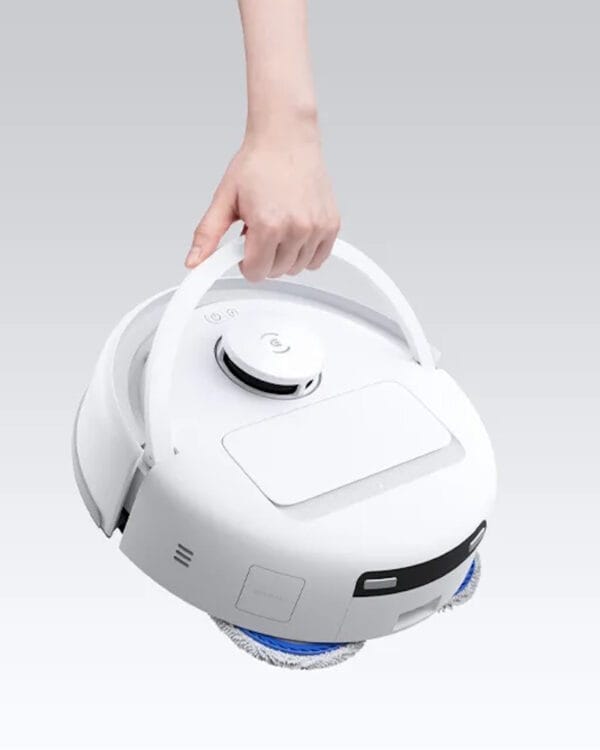 ecovacs mini blauw robotstofzuiger handvat
