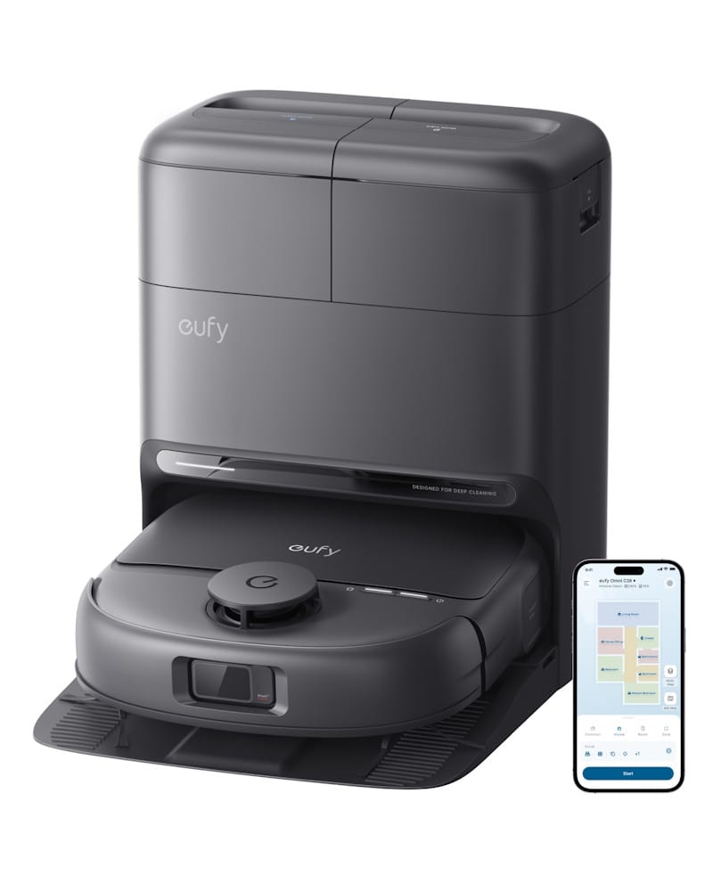 eufy c28 omni zwart robotstofzuiger schuin app